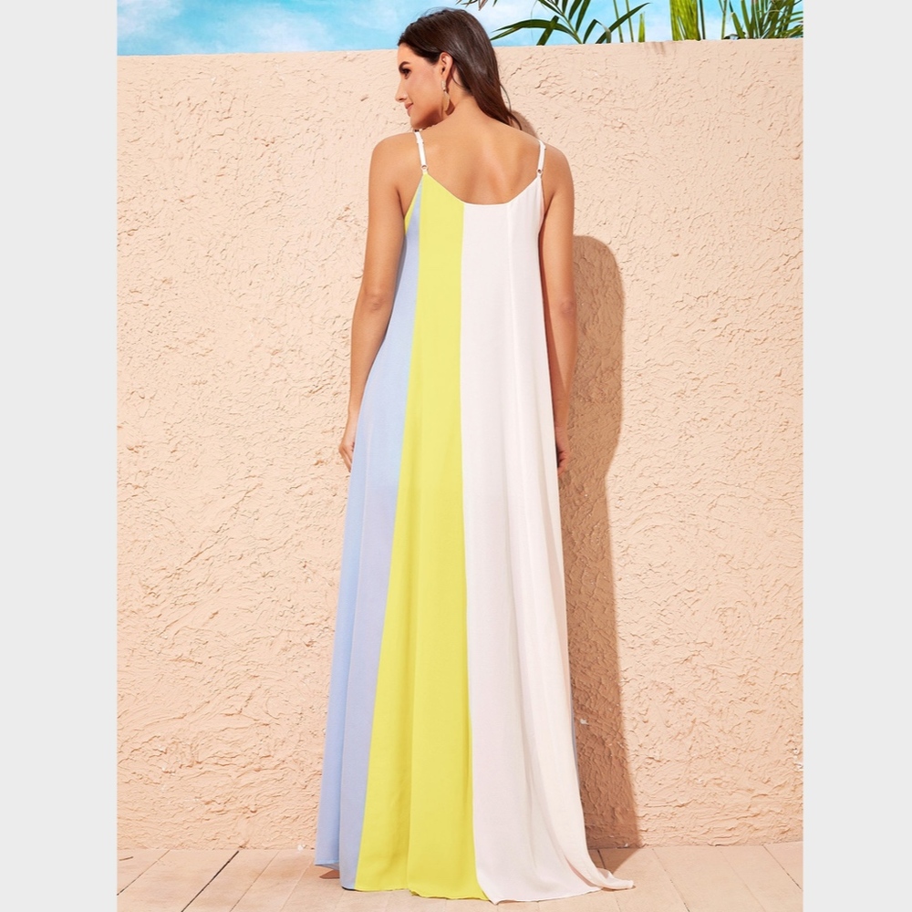 Multi Color Block A-line Maxi Cami Dress - Picture 3 of 8